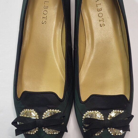 Talbots Plaid Jewel Flats Vacy Blue Green Bow Embellished Point Toe Loafer 6.5 - Picture 3 of 5